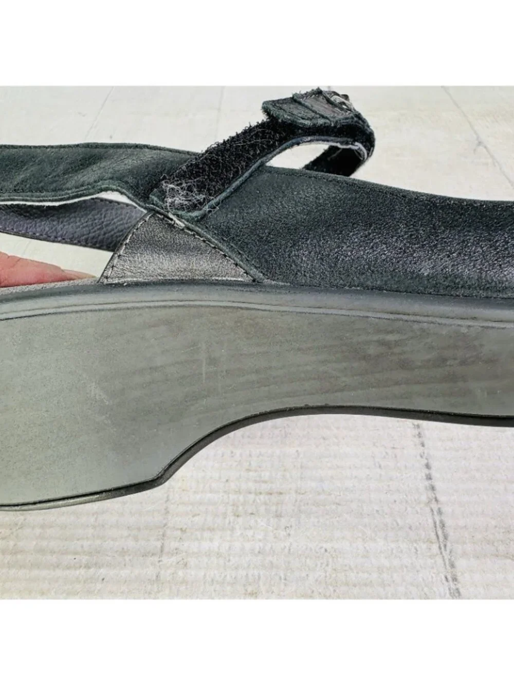 Naot VINEYARD Black Leather Rhinestone Slingback Wedge Heel Sandal Sz 37 US 6.5